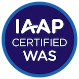 Abzeichen IAAP-WAS Zertifikat. Text: „IAAP certified WAS“